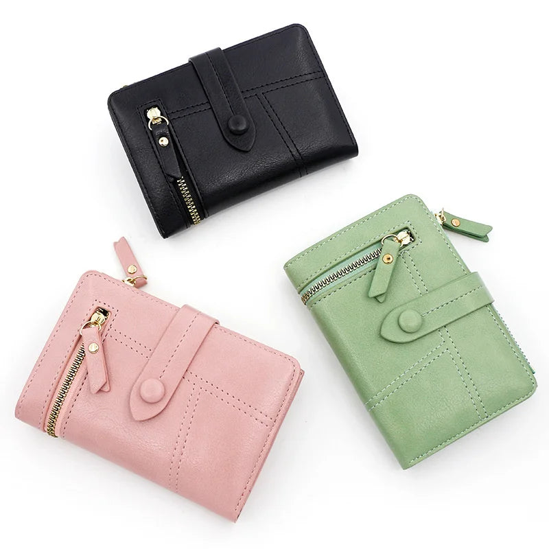 Women Change Purse Short Wallet PU Leather Zipper Hasp Ladies Purses Money