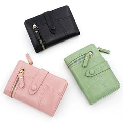 Women Change Purse Short Wallet PU Leather Zipper Hasp Ladies Purses Money