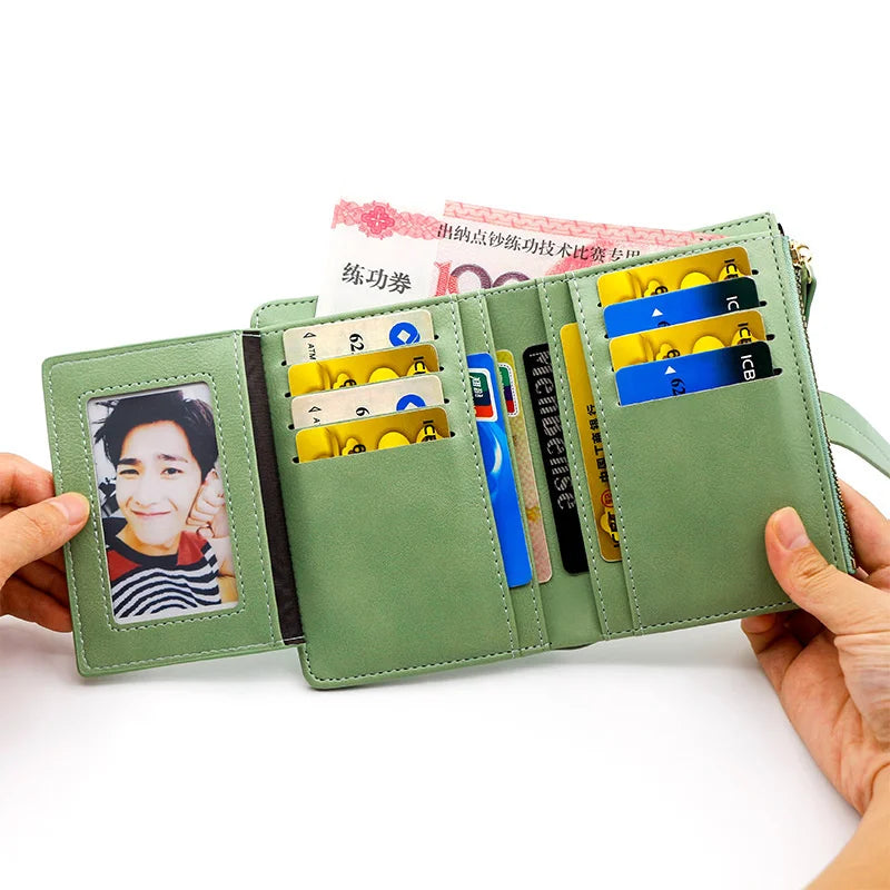 Women Change Purse Short Wallet PU Leather Zipper Hasp Ladies Purses Money