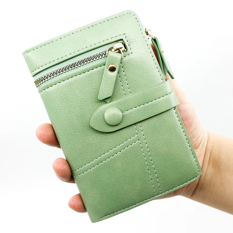 Women Change Purse Short Wallet PU Leather Zipper Hasp Ladies Purses Money