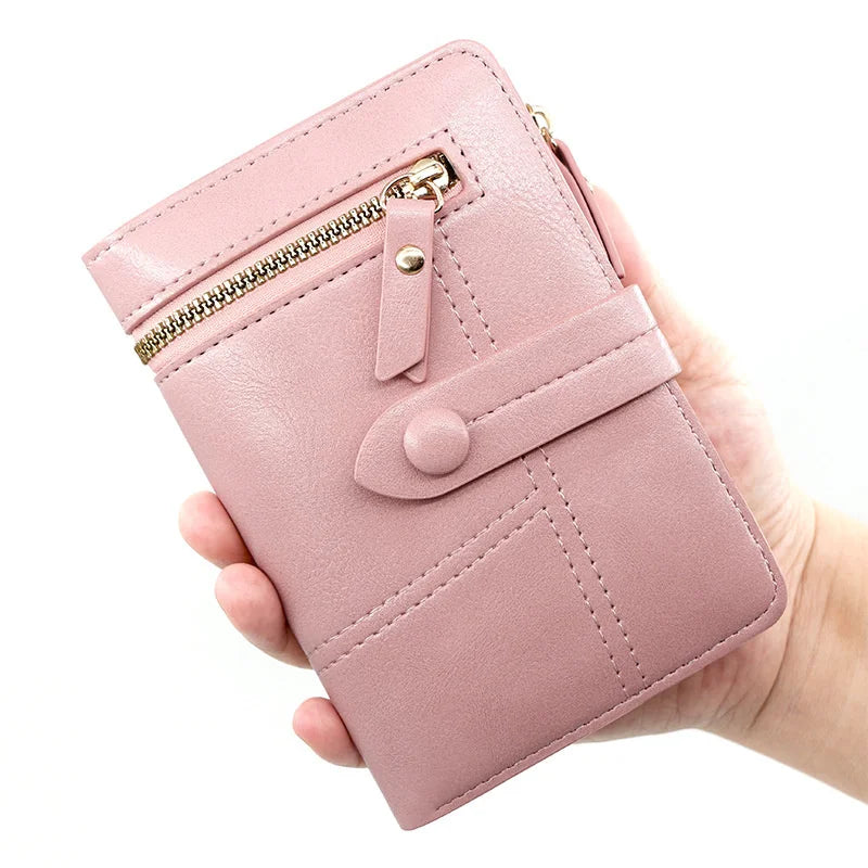 Women Change Purse Short Wallet PU Leather Zipper Hasp Ladies Purses Money