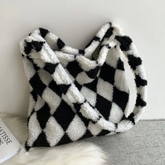 Women Checkerboard Print Shoulder Bag Large Capacity Tote Bags