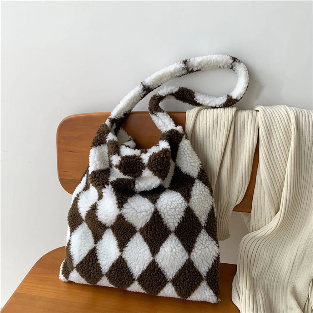 Women Checkerboard Print Shoulder Bag Large Capacity Tote Bags