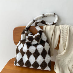 Women Checkerboard Print Shoulder Bag Large Capacity Tote Bags