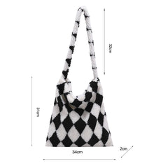 Women Checkerboard Print Shoulder Bag Large Capacity Tote Bags