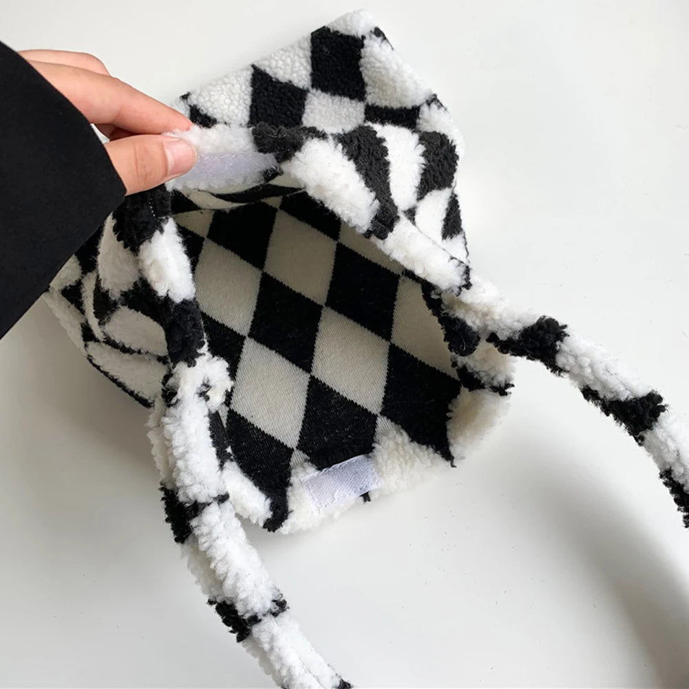Women Checkerboard Print Shoulder Bag Large Capacity Tote Bags
