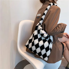Women Checkerboard Print Shoulder Bag Large Capacity Tote Bags