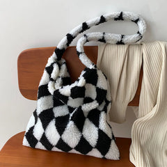 Women Checkerboard Print Shoulder Bag Large Capacity Tote Bags
