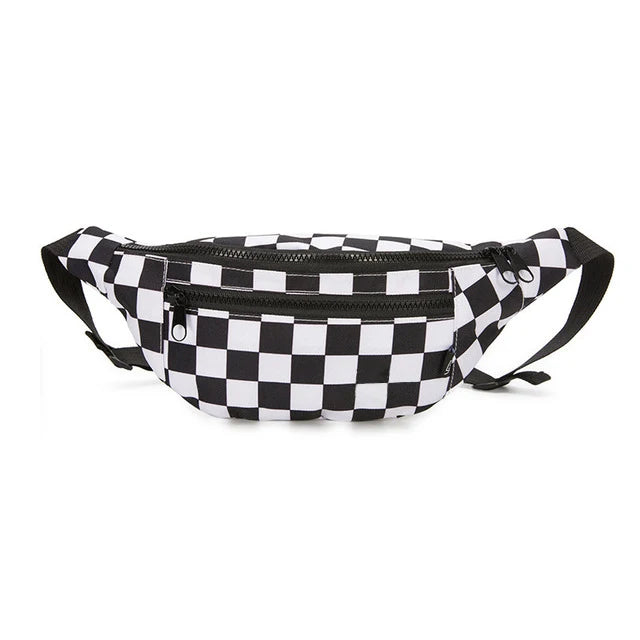 Women Checkered Waist Bag Female Canvas Chest Bags Woman Plaid Waist Packs