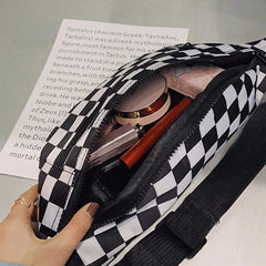 Women Checkered Waist Bag Female Canvas Chest Bags Woman Plaid Waist Packs
