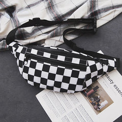 Women Checkered Waist Bag Female Canvas Chest Bags Woman Plaid Waist Packs