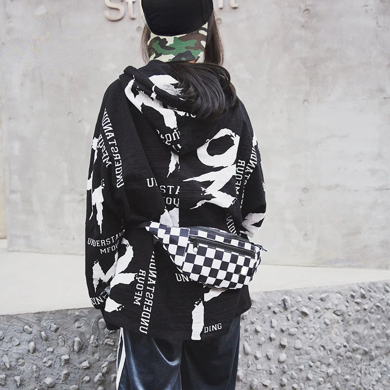 Women Checkered Waist Bag Female Canvas Chest Bags Woman Plaid Waist Packs