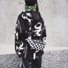 Women Checkered Waist Bag Female Canvas Chest Bags Woman Plaid Waist Packs
