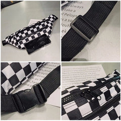 Women Checkered Waist Bag Female Canvas Chest Bags Woman Plaid Waist Packs