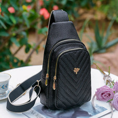 Women Chest Bag Small Crossbody Pu Leather Daypack Lady Shoulder Strap