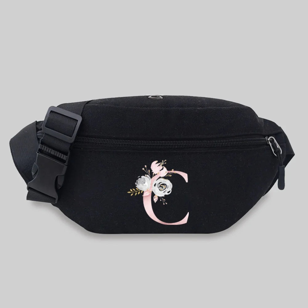 Pink Flower Letter Series Shoulder Crossbody Bag