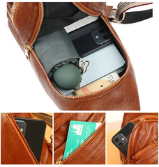 Women Chest Packs Solid PU Leather Female Shoulder Handbags