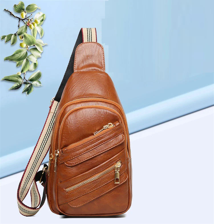 Women Chest Packs Solid PU Leather Female Shoulder Handbags