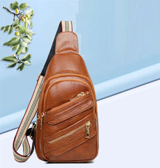 Women Chest Packs Solid PU Leather Female Shoulder Handbags