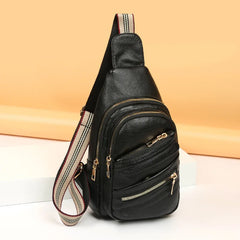 Women Chest Packs Solid PU Leather Female Shoulder Handbags