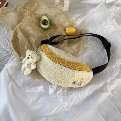 Soft Plush Crossbody Bag Women Chest Shoulder Purse Patchwork Phone Pouch