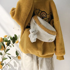 Soft Plush Crossbody Bag Women Chest Shoulder Purse Patchwork Phone Pouch
