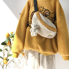 Soft Plush Crossbody Bag Women Chest Shoulder Purse Patchwork Phone Pouch