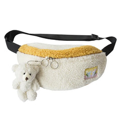 Soft Plush Crossbody Bag Women Chest Shoulder Purse Patchwork Phone Pouch