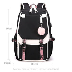Women Girls School Backpack Anti Theft USB Charge Waterproof Bagpack