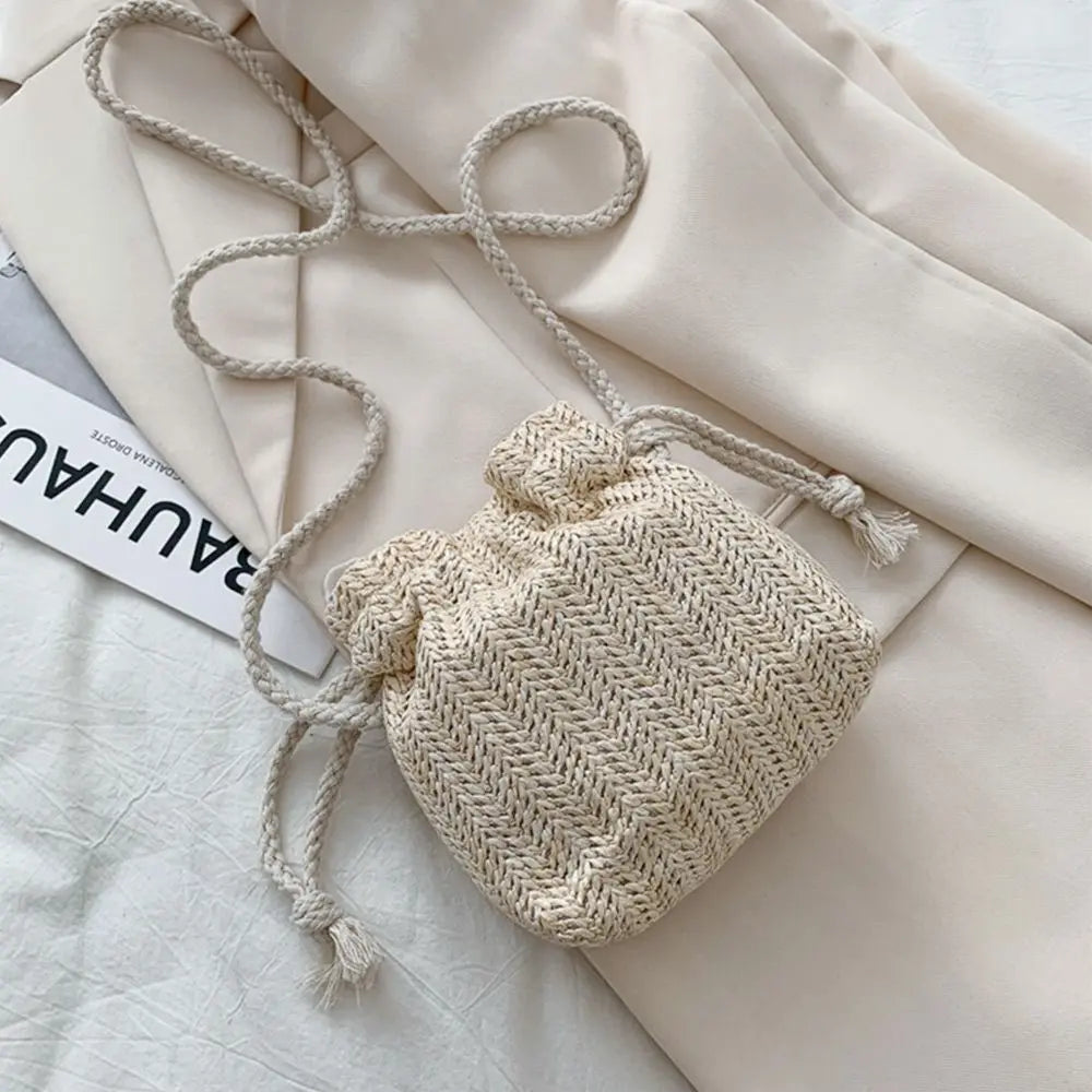 Women Sunflower Bucket Bags Straw Handbags Shoulder Bag