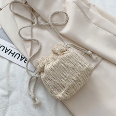 Women Sunflower Bucket Bags Straw Handbags Shoulder Bag