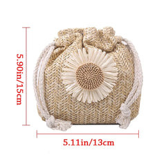 Women Sunflower Bucket Bags Straw Handbags Shoulder Bag