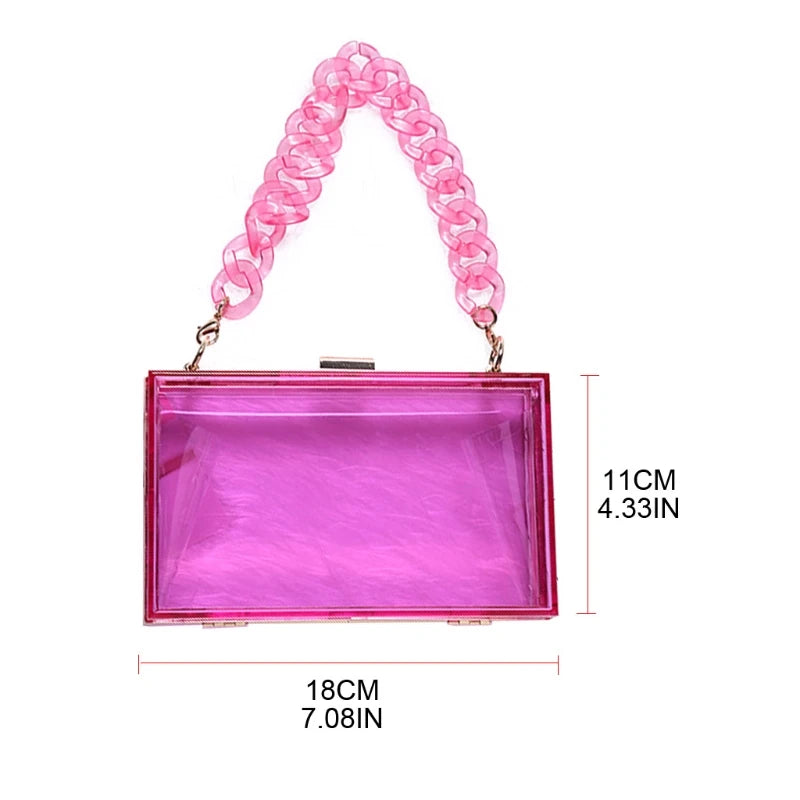 Clear Acrylic Box Clutch Crossbody Bag with Strap