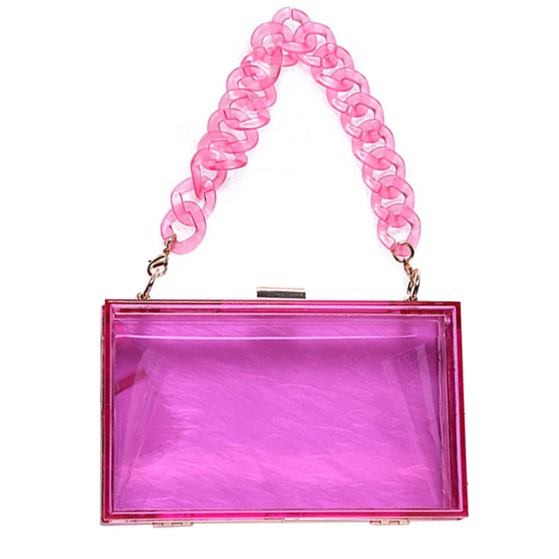 Clear Acrylic Box Clutch Crossbody Bag with Strap