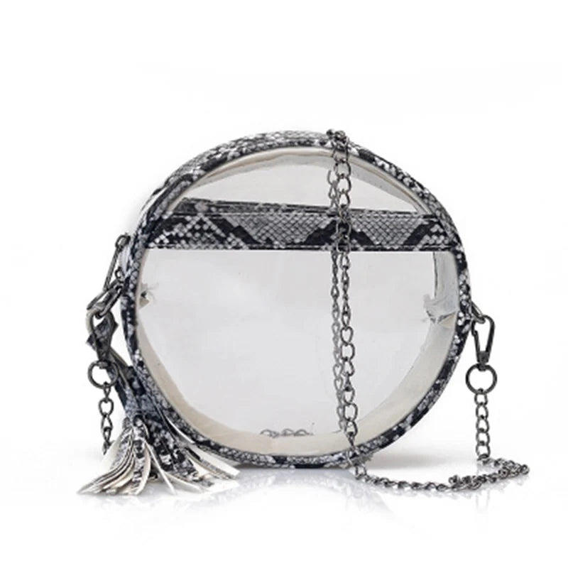 Clear Snakinskin Crossbody Round Transparent Shoulder Chain Handbag