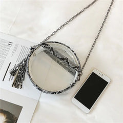 Clear Snakinskin Crossbody Round Transparent Shoulder Chain Handbag