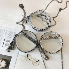 Clear Snakinskin Crossbody Round Transparent Shoulder Chain Handbag