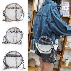 Clear Snakinskin Crossbody Round Transparent Shoulder Chain Handbag