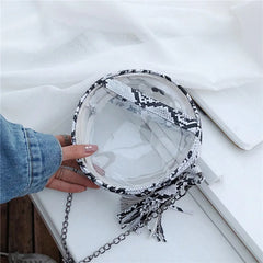 Clear Snakinskin Crossbody Round Transparent Shoulder Chain Handbag