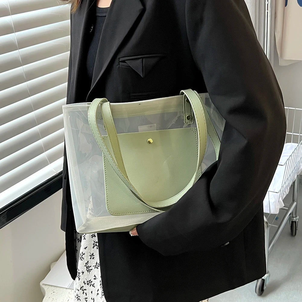 Women Clear Tote Transparent Handbags Large Shopper Bag Summer Beach Pouch