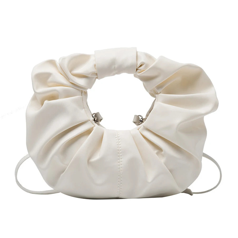 Women Cloud Bag Soft PU Leather Ladies Pleated Handbag Underarm Bag Totes