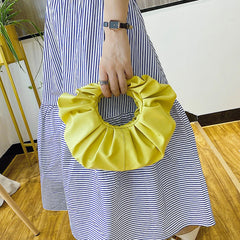 Women Cloud Bag Soft PU Leather Ladies Pleated Handbag Underarm Bag Totes