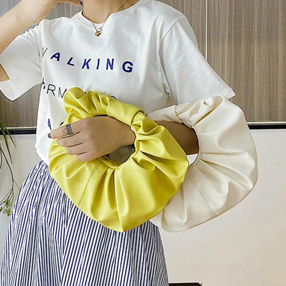 Women Cloud Bag Soft PU Leather Ladies Pleated Handbag Underarm Bag Totes