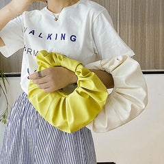 Women Cloud Bag Soft PU Leather Ladies Pleated Handbag Underarm Bag Totes