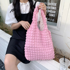 Women Cloud Bubbles Shoulder Bag Soft Cloth Fabric Handbag Casual Tote