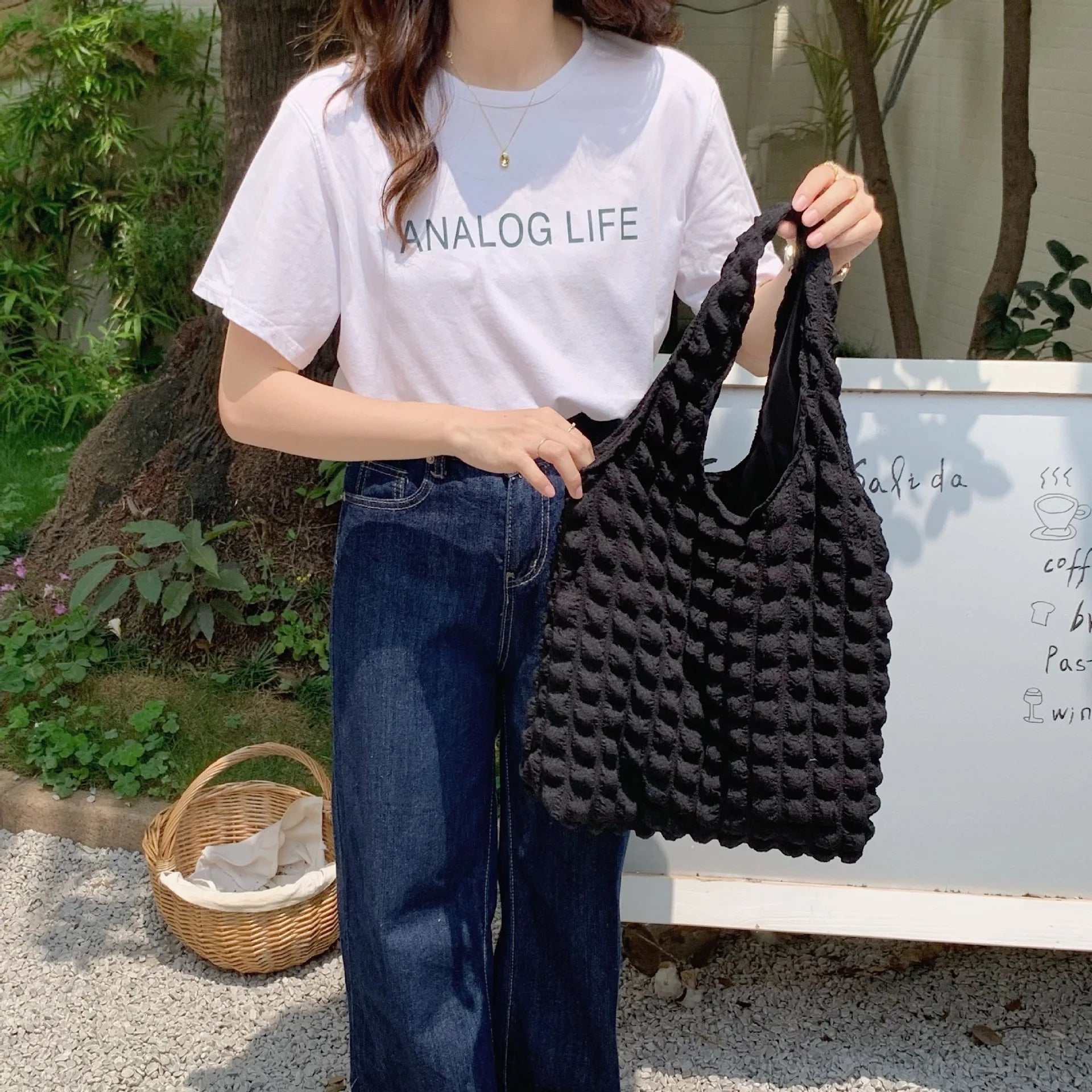 Women Cloud Bubbles Shoulder Bag Soft Cloth Fabric Handbag Casual Tote