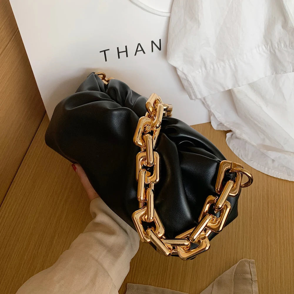 Women Cloud Clutch Bag Ladies Chain Shoulder Bag Soft PU Handbag Tote