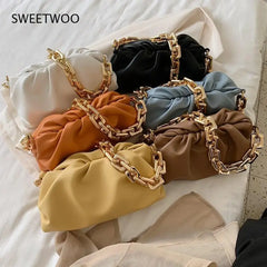 Women Cloud Clutch Bag Ladies Chain Shoulder Bag Soft PU Handbag Tote