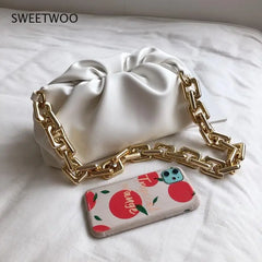 Women Cloud Clutch Bag Ladies Chain Shoulder Bag Soft PU Handbag Tote