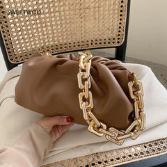 Women Cloud Clutch Bag Ladies Chain Shoulder Bag Soft PU Handbag Tote